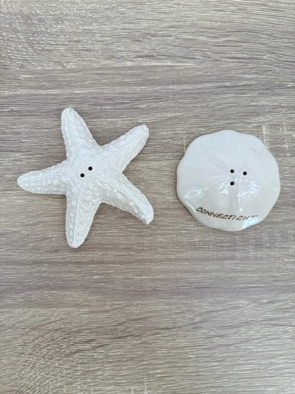 Salt & Pepper Shakers Cape Shore Starfish Sand Dollar Set Ceramic Connecticut CT